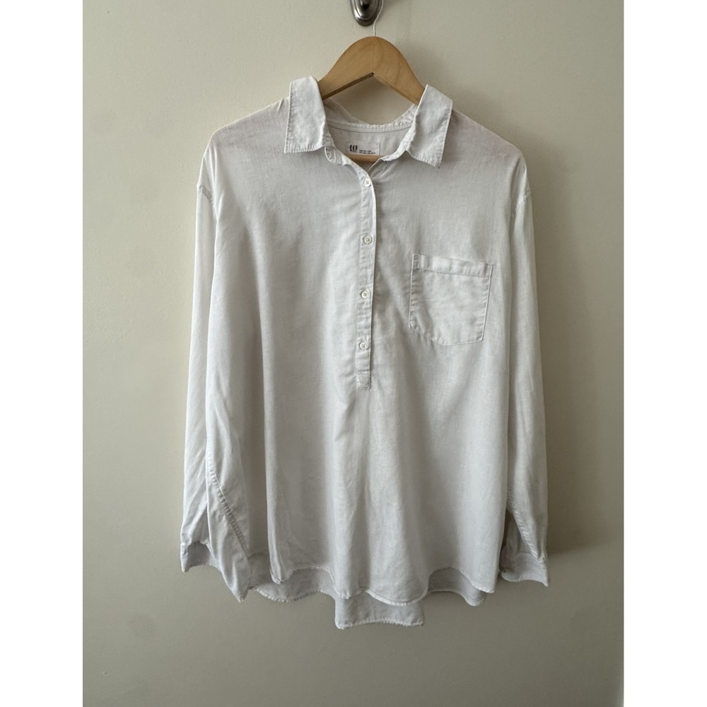 Gap Linen Cotton Long Sleeve Tunic Popover Women's XXL White Shirt V-Neck